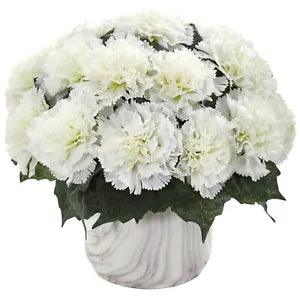 Carnation Artificial Arrangement In Marble Finished Vase Cream
