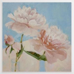 White peony flower oil painting, original wall art on canvas, boho flower art, farmhouse decor