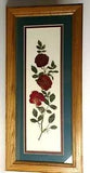 Vintage Framed & Matted Botanical Dried Red Tea Roses, Stem, & Leaves