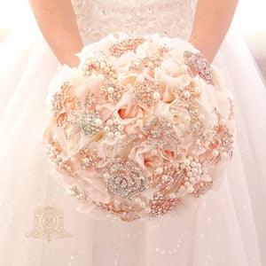 Wedding bouquet. quincea?era Blush pink rose gold brooch bouquet.