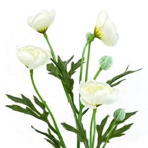 21" Cream Ranunculus Spray, 4 Heads, Artificial Silk Flowers, Faux Wedding Bouquet, Fake, Indoor Outdoor, Wreath Making Supplies, Off white