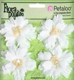 PEONIES - WHITE - Small 4.5 to 5cm x 4 - Beaded Pearl Centre FABRIC - Petaloo I