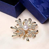 2.0Ct Round Cut Moissanite & Pearl Lily flower Brooch Pin 14K Yellow Gold Plated