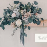 BROOKE | Wood Flower Bouquet + Sola Wood Flowers, in Dusty Blue with Eucalyptus and Dusty Miller