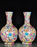 NEW LISTING17" Qianlong Marked Enamel Colour Porcelain Palace Peony Flower Bottle Vase Pair