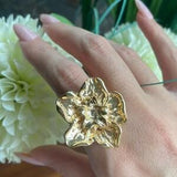 Adjustable gold plated flower ring /Gold trendy ring/womens rings/ Chunky ring /statement ring / Aesthetic ring/ big rings for women/
