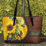Personalized Sunflower Butterfly Leather Bag, Butterfly Lover Bag, Butterfly Leather Bag, Shoulder Bag TD_TL240203Y
