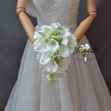 Cascading Wedding Bouquet white Calla Lily Bridal Bouquet Bridesmaid Bouquet Groom Groomsman Boutounniere wedding package