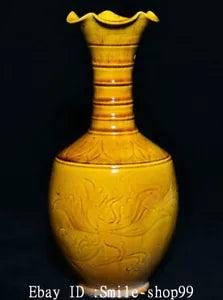 10.4" Old Song Dynasty Ding Kiln Porcelain Peony Flower Pattern Vase Bottle