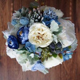 Boho Wedding Bouquet, White and Blue Bouquet, Succulent Bouquet, Silk Wedding Flowers, Summer Wedding, Beach Wedding, Bridesmaid