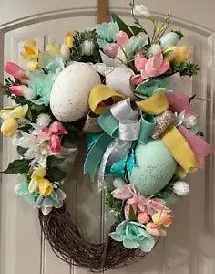 Spring Easter egg floral oval grapevine wreath by Taylormadecustombows 26x20x6"