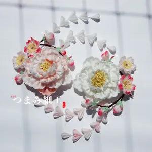 Silk Japanese kimono Hairpin Hanfu Costume Peony Cherry Blossom Headdress Handwo
