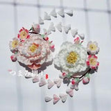 Silk Japanese kimono Hairpin Hanfu Costume Peony Cherry Blossom Headdress Handwo