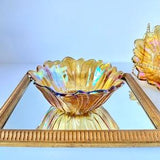 Vintage Carnival Iridescent Amber Etched Glass Bowls | Sunflower Bowls | Mother of Pearl Glass Marigold