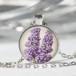 PURPLE MOM WOMEN crystal   FLOWER LILY pendant SILVER necklace FREE $10 GIFT