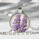 PURPLE MOM WOMEN crystal   FLOWER LILY pendant SILVER necklace FREE $10 GIFT