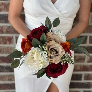 Burgundy and burnt orange bouquet Terracotta bouquet Terracotta bride bouquet