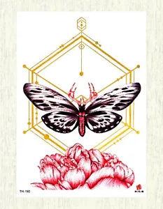 peony flower butterfly large 8.25" arm tattoo  wholesale