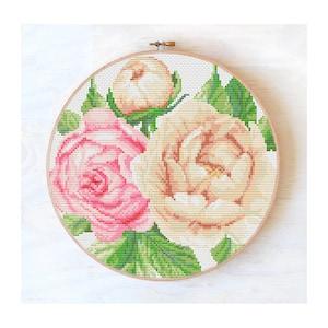 Floral cross stitch pattern modern, Bouquet of flowers cross stitch, beautiful peonies modern cross stitch floral decor #731