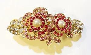 Peony Flower Design Hair Accessory Barrette Style crafted with Pearl and Rhinest