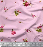 Soimoi Pink Cotton Poplin Fabric Leaves & Carnation Floral Decor-0yB