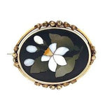 Antique 14K Yellow Gold Italian Inlay Mosaic Pietra Dura Lily Flower Pin Brooch
