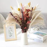 Natural Dried Flower Bouquet , Dried Pampas Grass Decor, 8 Varieties Red 17"