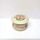 Lefton Trinket Box Antique Ivory January Birth Month Carnation Pink Flower Japan