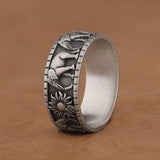 Good Luck Ring with Elephants and Sunflower, 925 Sterling Silver Boho Style Band Ring, Promise Ring For Her, Handmade Quality Jewelry