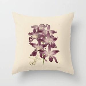 Decorative Throw Pillow Cover or Shams -  Square, Rectangular, Double-sided print, Indoors, Outdoors, Orchid, Nature, Vintage, Illustration