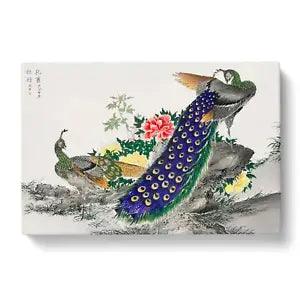 Canvas Print Wall Art Peacokcs & Peony Flower by Numata Kashu Framed Picture