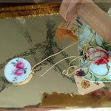 14K Porcelain Necklace, English Rose Bouquet, Bridal Shower Gift, Boho Chic Jewelry