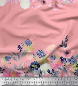 Soimoi Pink Cotton Poplin Fabric Ranunculus & Chrysanthemum Floral-08N
