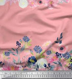 Soimoi Pink Cotton Poplin Fabric Ranunculus & Chrysanthemum Floral-08N