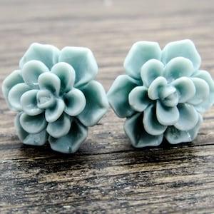 Succulent Stud Earrings, Pale Mint Green, Hypoallergenic Stainless Steel
