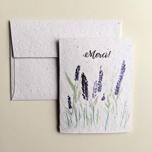 Thank you watercolor lavender plant flower on plantable seed paper or watercolor white paper, thank you card, friendship