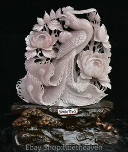 17.6" China Natural Xiu Jade Carving Feng Shui Phoenix Peony Flower Sculpture