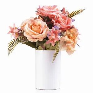Rose and Hydrangea Silk Flower Arrangement in Ceramic Vase with Faux Water
