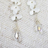 Earrings - Matte Silver Floral Earrings with Clear Faceted Glass Drop on Sterling Silver Ear Wires