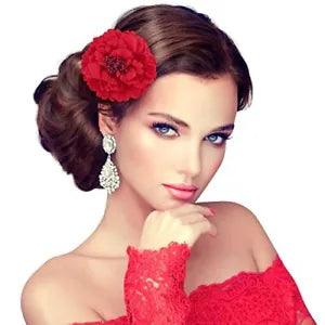 Large Fascinator Peony Hairpin, PAFUWEI Red Flower Hair Clip, Artificial Flower