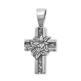 Cross with Lily Flower Center 925 Solid Sterling Silver Pendant MADE IN USA