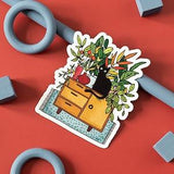 Boho Black Cat Vinyl Sticker - Cute Cat & Plants Sticker - Cat Lover's Sticker - Decorative Laptop Sticker - Unique Plant Aesthetic Sticker