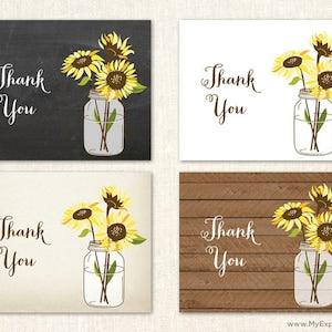 Sunflowers Thank You Cards - Wedding Sunflower Thank You Cards - Pack of 12