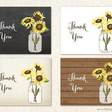 Sunflowers Thank You Cards - Wedding Sunflower Thank You Cards - Pack of 12