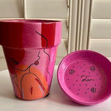 Pink Plant Pot Painted. Orchid pot. Flower pot