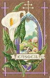 1910's Embossed Easter Postcard Calla Lily, Crosses & Countryside E153