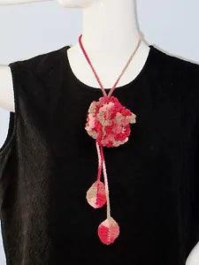 New Handmade Crochet Red Carnation Flower Scarf Necklace Lariat