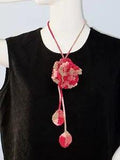 New Handmade Crochet Red Carnation Flower Scarf Necklace Lariat