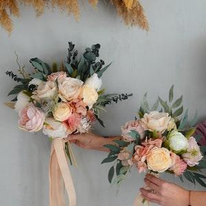 Bridal bouquet Faux bouquet Peach peony eucalyptusWedding flowers Silk flowers Boho wedding OutdoorGreenery