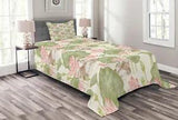 Duck Quilted Bedspread & Pillow Shams Set, Lotus Flower Pond Lily Print